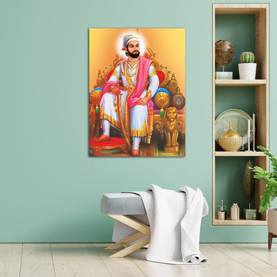 DecorGlance Rectangle painting Shri Chhatrapati Shivaji Maharaj Raj Darbar Canvas Wall Painting
