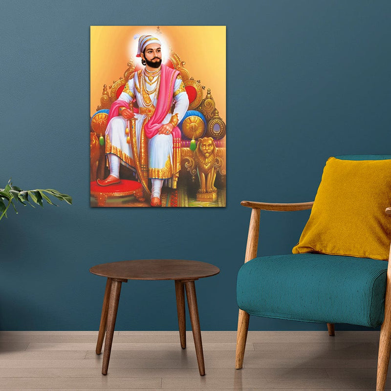 DecorGlance Rectangle painting Shri Chhatrapati Shivaji Maharaj Raj Darbar Canvas Wall Painting
