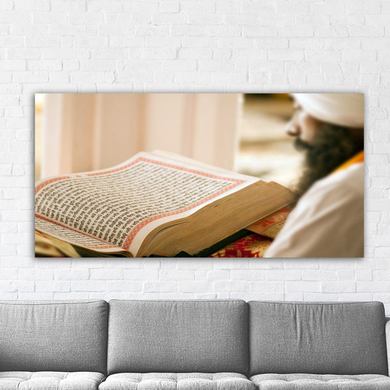 DecorGlance Rectangle painting Shri Sukhmani Sahib Sikh Canvas Wall Painting