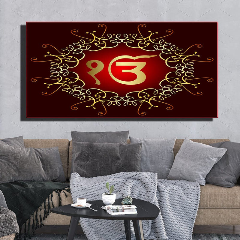 DecorGlance Rectangle painting Sikh Symbol Canvas Wall Painting