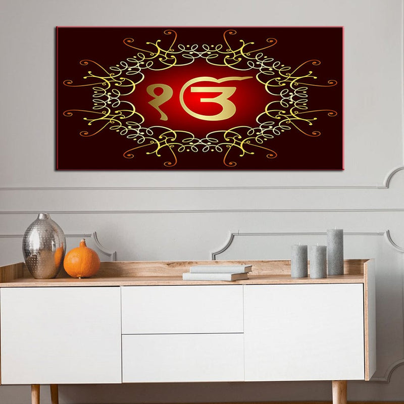 DecorGlance Rectangle painting Sikh Symbol Canvas Wall Painting