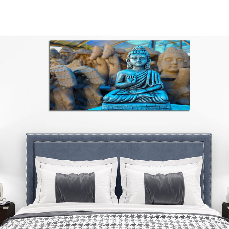 DecorGlance Rectangle painting Silver Buddha Statue Canvas Wall Painting