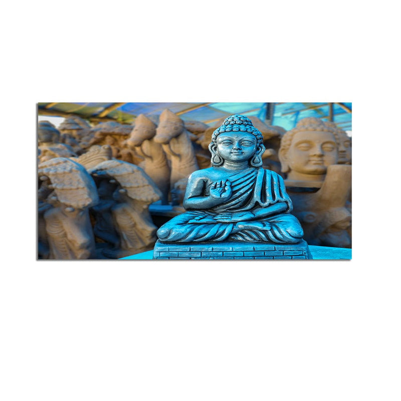 DecorGlance Rectangle painting Silver Buddha Statue Canvas Wall Painting