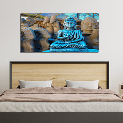 DecorGlance Rectangle painting Silver Buddha Statue Canvas Wall Painting