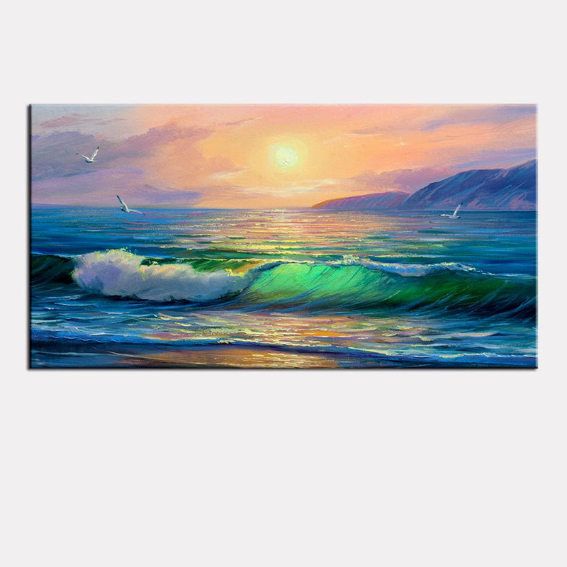 DecorGlance Rectangle painting Sunset Sky And Waves Canvas Wall Painting