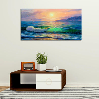 DecorGlance Rectangle painting Sunset Sky And Waves Canvas Wall Painting