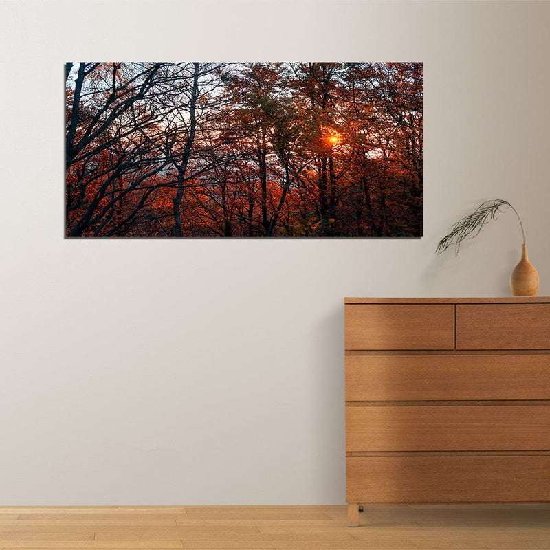DecorGlance Rectangle painting Sunset View In Forest Canvas Wall Painting