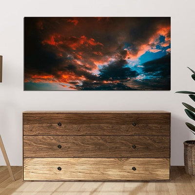 DecorGlance Red & Black clouds And Blue Sky Canvas Wall Painting