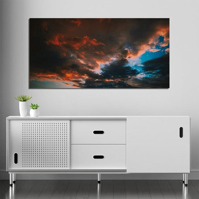 DecorGlance Red & Black clouds And Blue Sky Canvas Wall Painting