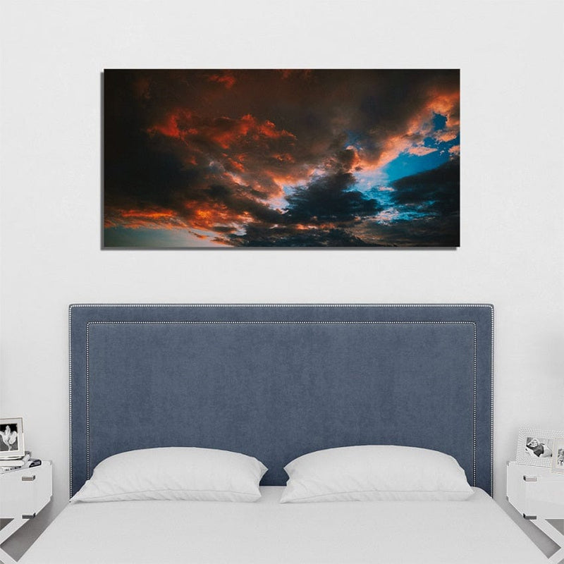 DecorGlance Red & Black clouds And Blue Sky Canvas Wall Painting