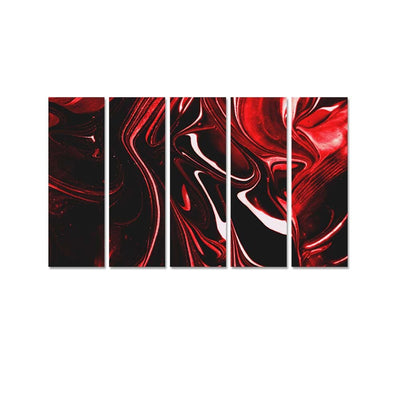 DecorGlance Red Fluid Effect Abstract Canvas Wall Painting - With 5 Panel