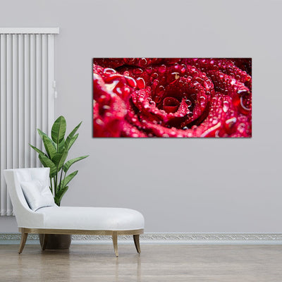 DecorGlance Red Rose Closeup With Water Drops Canvas Wall Painting