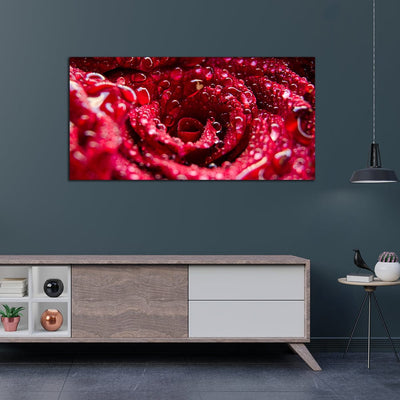 DecorGlance Red Rose Closeup With Water Drops Canvas Wall Painting