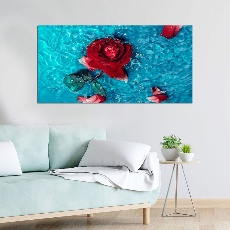 DecorGlance Red Rose In Water Canvas Wall Painting