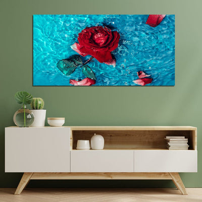 DecorGlance Red Rose In Water Canvas Wall Painting