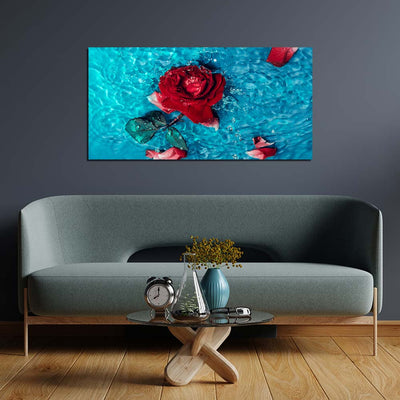 DecorGlance Red Rose In Water Canvas Wall Painting