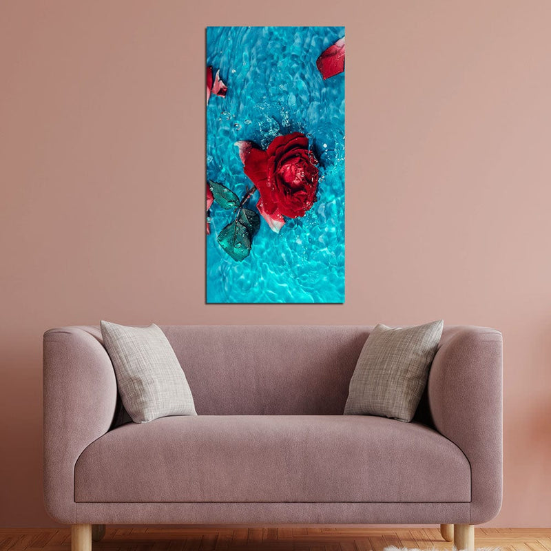 DecorGlance Red Rose In Water  Canvas Wall Painting