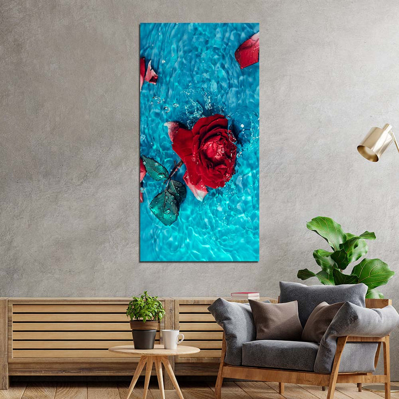 DecorGlance Red Rose In Water  Canvas Wall Painting