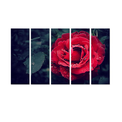 DecorGlance Red Rose Painting Canvas Wall Painting - With 5 Panel