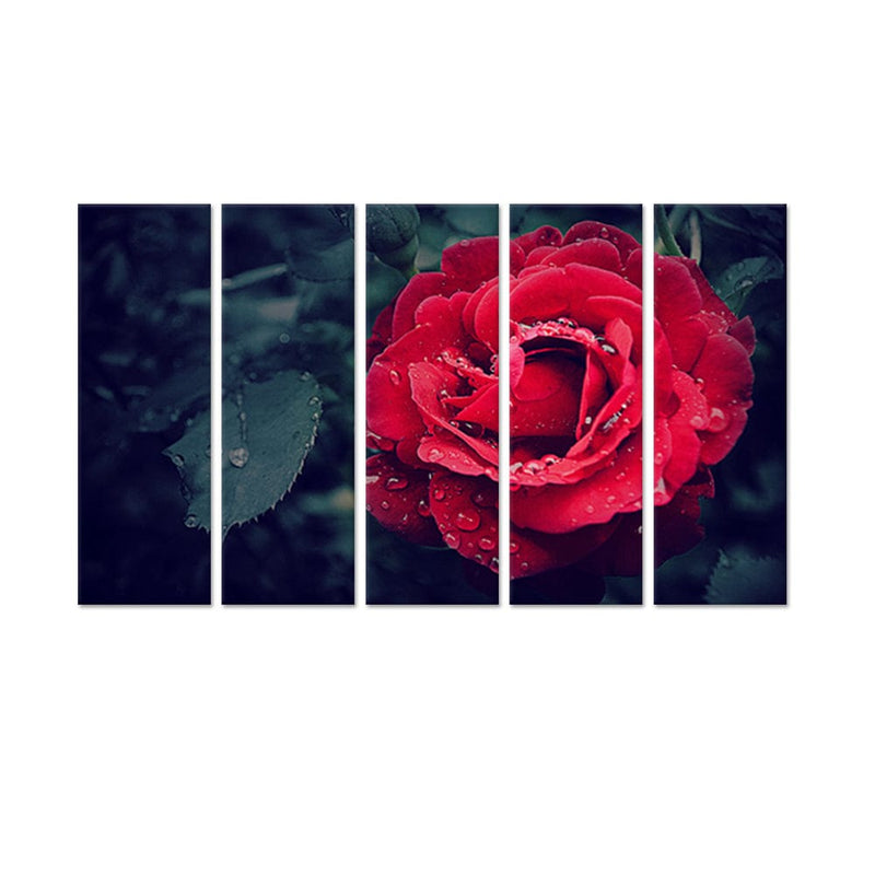 DecorGlance Red Rose Painting Canvas Wall Painting - With 5 Panel