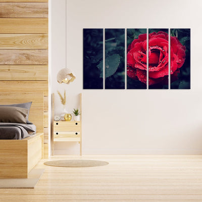 DecorGlance Red Rose Painting Canvas Wall Painting - With 5 Panel