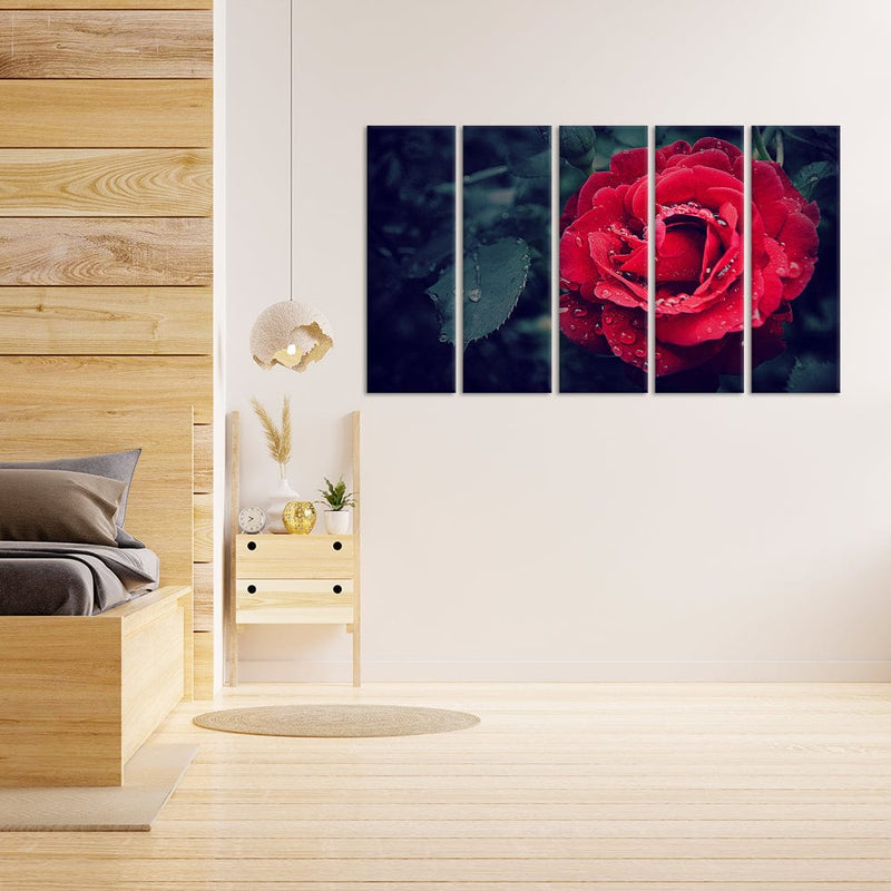 DecorGlance Red Rose Painting Canvas Wall Painting - With 5 Panel