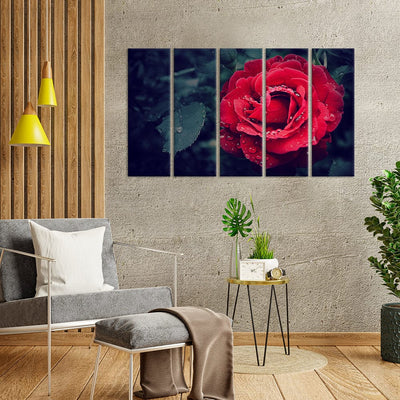 DecorGlance Red Rose Painting Canvas Wall Painting - With 5 Panel