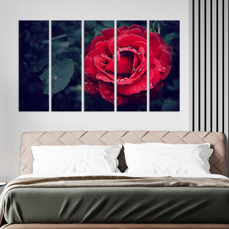 DecorGlance Red Rose Painting Canvas Wall Painting - With 5 Panel