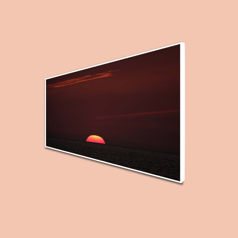 DecorGlance CANVAS PRINT WHITE FLOATING FRAME / (48x24) Inch / (121x60) Cm Red Sky Sunset View Canvas Floating Frame Wall Painting