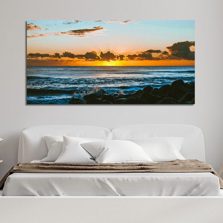 DecorGlance Red sky with sea scenery canvas wall painting