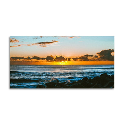 DecorGlance Red sky with sea scenery canvas wall painting