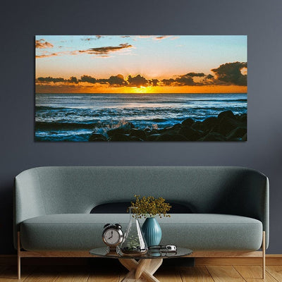 DecorGlance Red sky with sea scenery canvas wall painting
