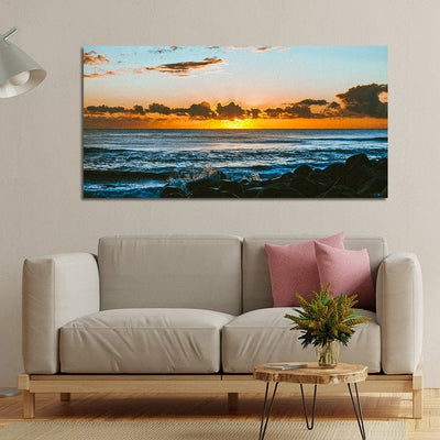 DecorGlance Red sky with sea scenery canvas wall painting