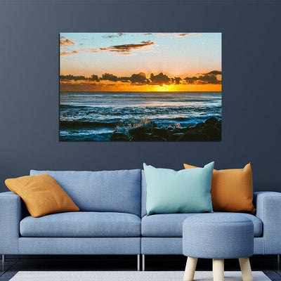 DecorGlance Red sky with sea scenery Canvas wall Painting
