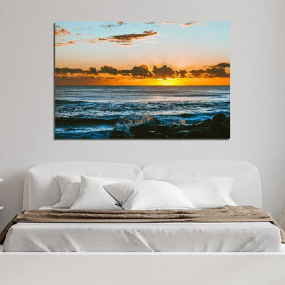 DecorGlance Red sky with sea scenery Canvas wall Painting