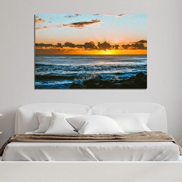 DecorGlance Red sky with sea scenery Canvas wall Painting