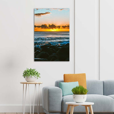 DecorGlance Red sky with sea scenery Canvas wall Painting