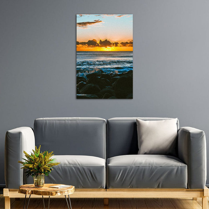 DecorGlance Red sky with sea scenery Canvas wall Painting