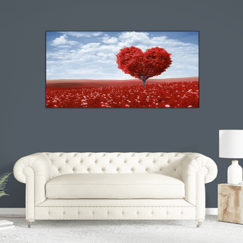 DECORGLANCE Red Tree In The Shape Of Heart Canvas Wall Painting