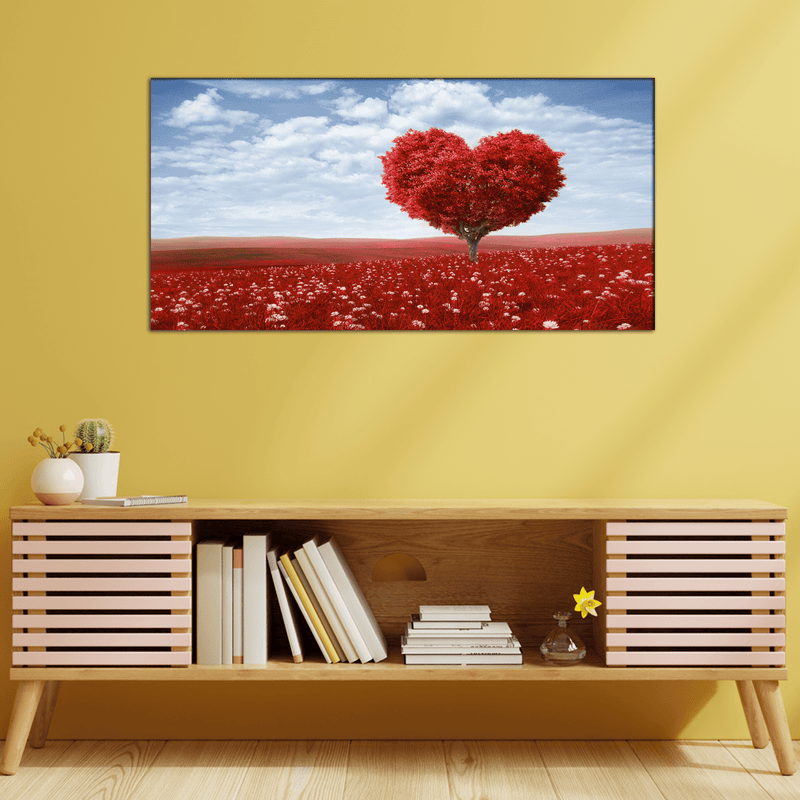 DECORGLANCE Red Tree In The Shape Of Heart Canvas Wall Painting