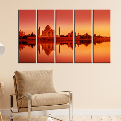 Panoramic View Of Taj Mahal During Sunset Canvas Wall Painting