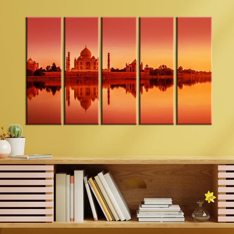 Panoramic View Of Taj Mahal During Sunset Canvas Wall Painting