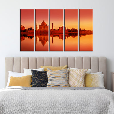 Panoramic View Of Taj Mahal During Sunset Canvas Wall Painting