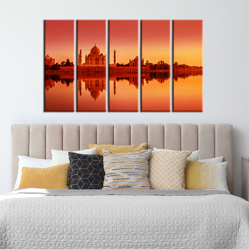 Panoramic View Of Taj Mahal During Sunset Canvas Wall Painting