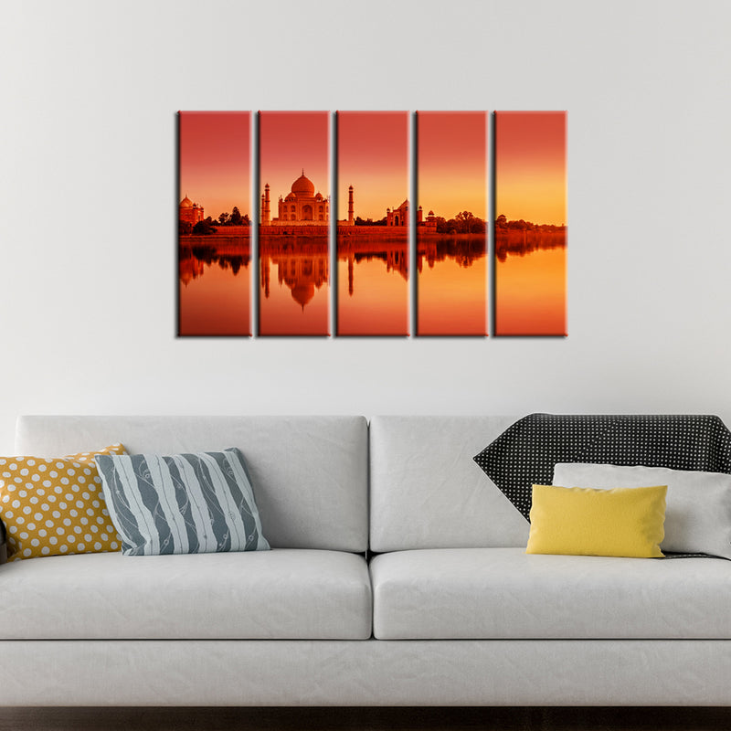 Panoramic View Of Taj Mahal During Sunset Canvas Wall Painting
