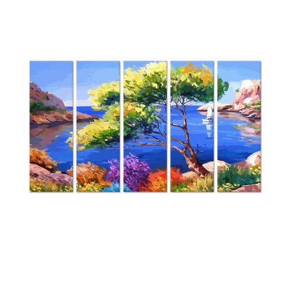 DecorGlance River View Canvas Wall Painting - With 5 Panel