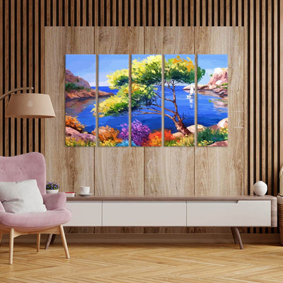 DecorGlance River View Canvas Wall Painting - With 5 Panel