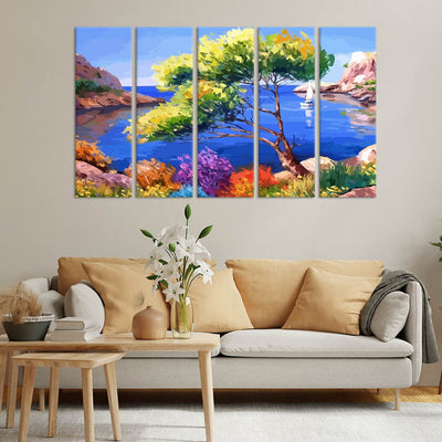 DecorGlance River View Canvas Wall Painting - With 5 Panel