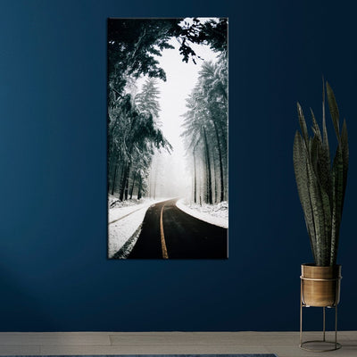 DecorGlance Road View in Winter Canvas Wall Painting
