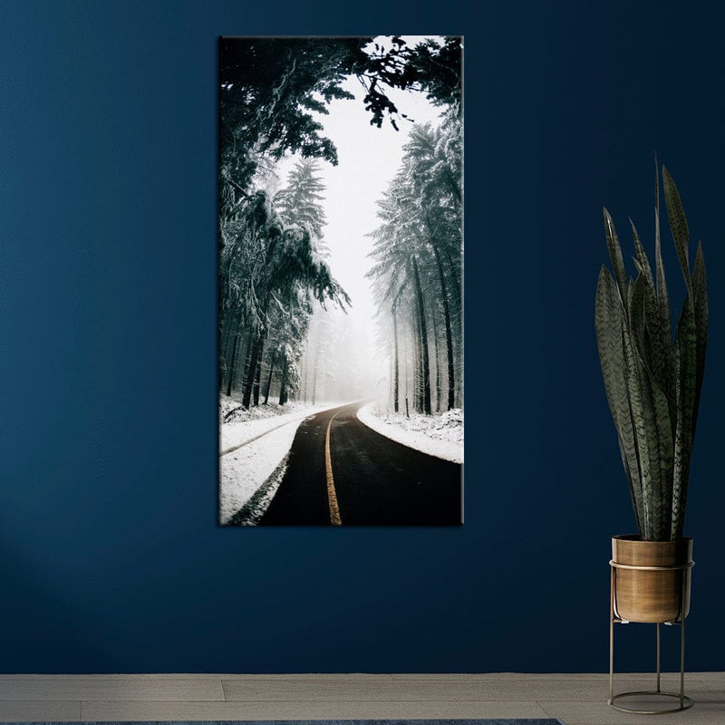 DecorGlance Road View in Winter Canvas Wall Painting